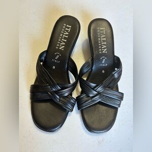 Italian Shoemakers Kenny Wedge Slide Sandals Black Criss Cross Sz 8 Italy Light